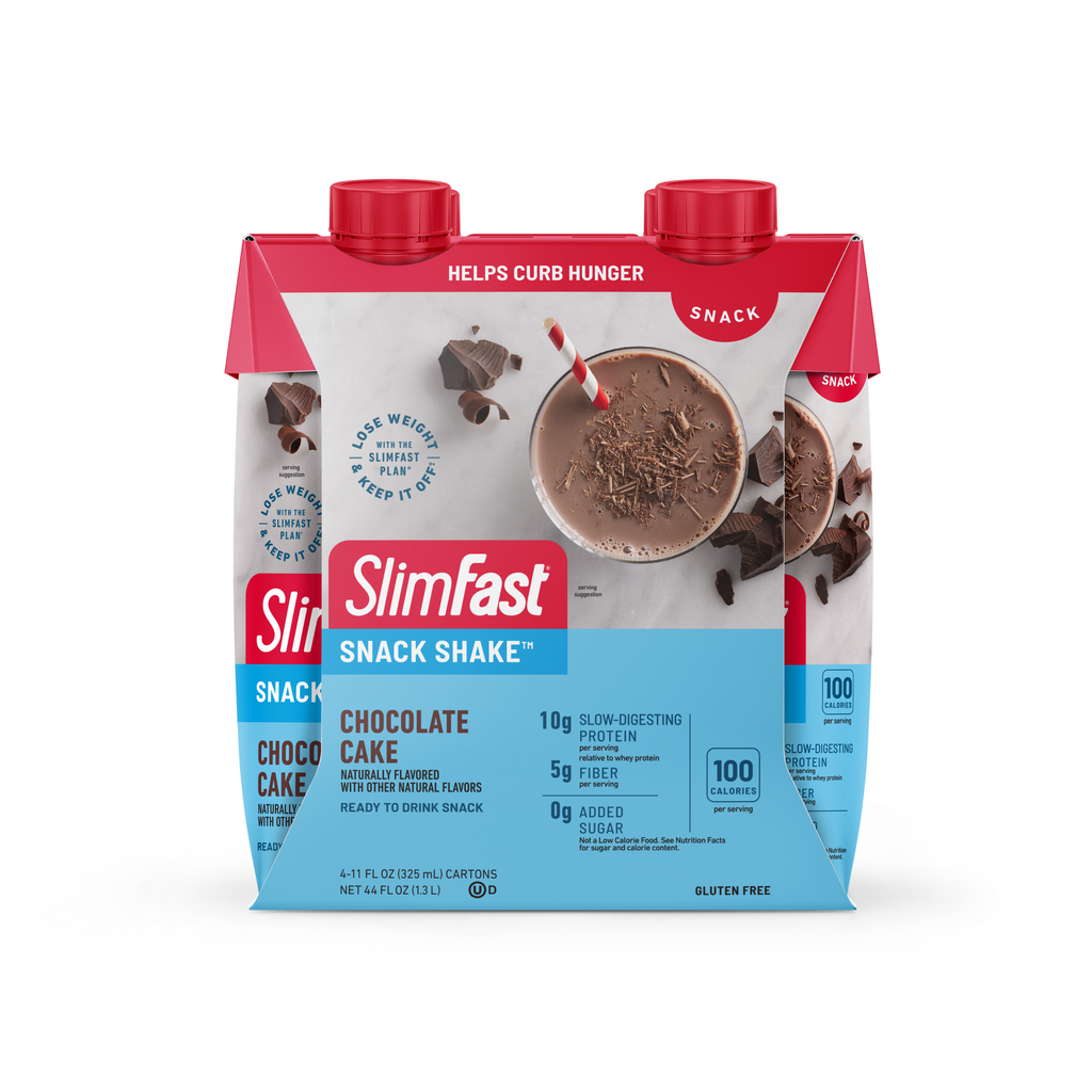 SlimFast Snack Shake - Chocolate Cake - 4 Count Box front