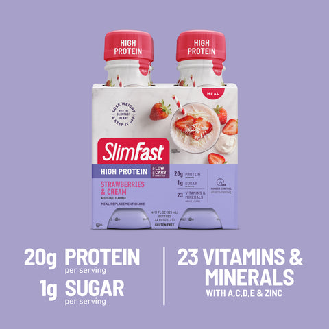 Advanced Nutrition Shakes Strawberries and Cream-20g protein, 1g sugar, 23 vitamin and minerals with A, C, D, E & Zinc