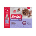 Image showing the packaging for a 12-pack of SlimFast High Protein Shakes in Creamy Chocolate flavor