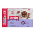 Image showing the packaging for a 15-pack of SlimFast High Protein Shakes in Creamy Chocolate flavor