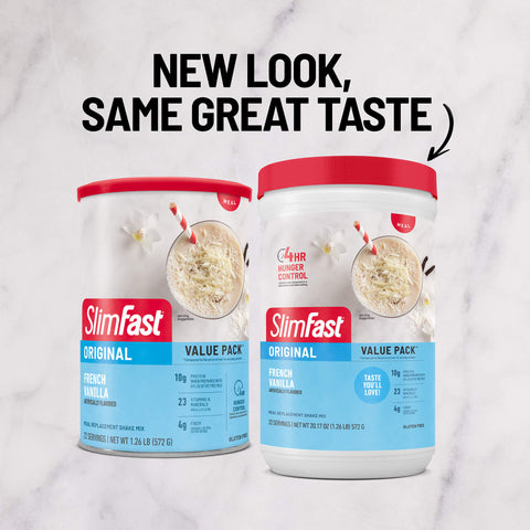 SlimFast Original Shake Mix in French Vanilla flavor back packaging