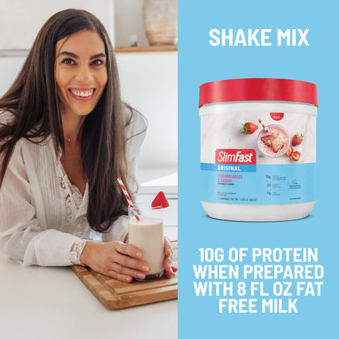 SlimFast Original Shake Mix in Strawberries and Cream flavor; Shake Mix; 10G of protein when prepared with 8fl oz fat free milk
