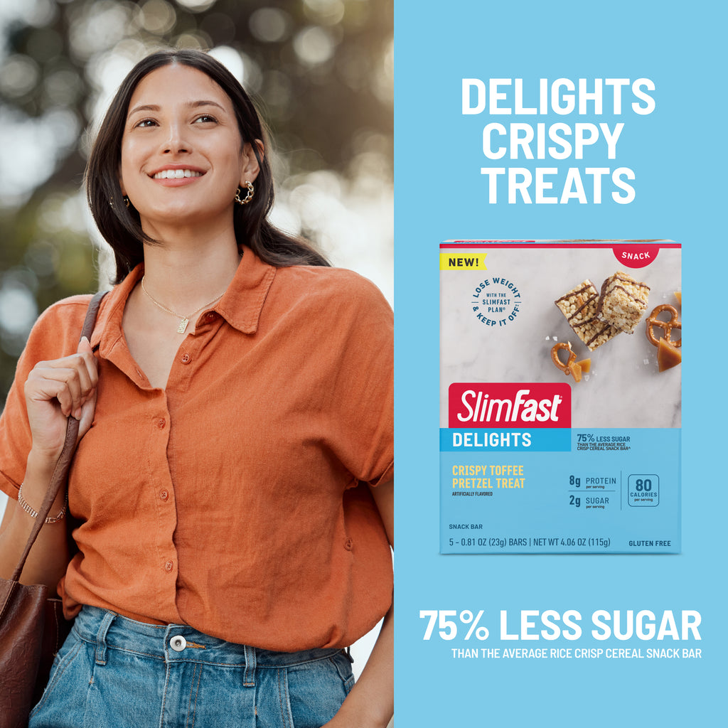 Crispy Toffee Pretzel Treat-85% less sugar than the average rice crisp cereal snack bar