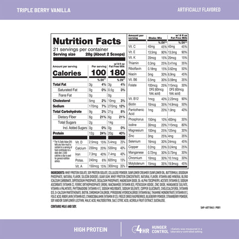 SlimFast High Protein Smoothie Mix Triple Berry Vanilla-Nutrition Facts