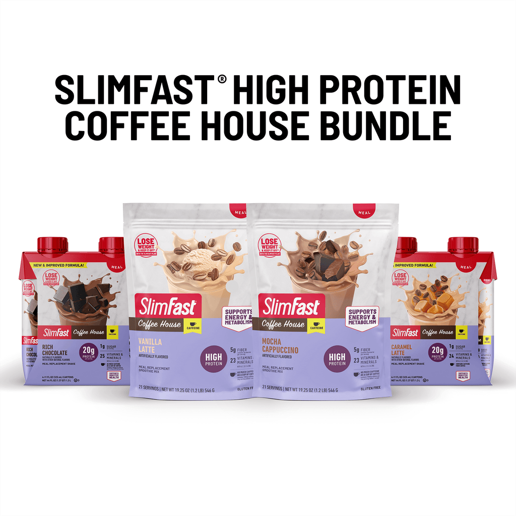 SlimFast High Protein Coffee House Bundle with packaging on a white background