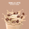 Vanilla latte with ice cream and coffee beans on a beige background