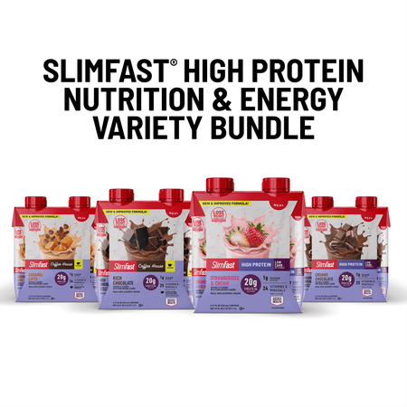 SlimFast high protein nutrition and energy variety bundle on a white background