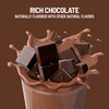 Chocolate pieces in a glass with splashes of chocolate, labeled 'Rich Chocolate'.