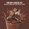 Chocolate bars in a glass with chocolate sauce, labeled 'Creamy Chocolate' on a brown background.