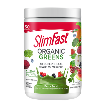 SlimFast Organic Greens Powder, 300 g canister-front product packaging carousel image