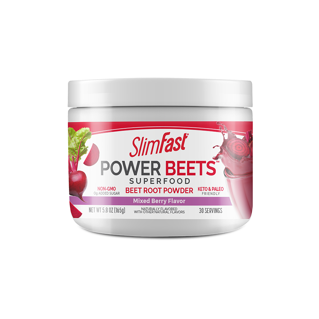 SlimFast Power Beets Powder, 165 g canister- front product packaging carousel image